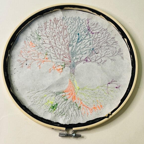Rainbow Tree of Life Wall Art Embroidery Hoop Wood Frame 10" Handmade New - Picture 7 of 7